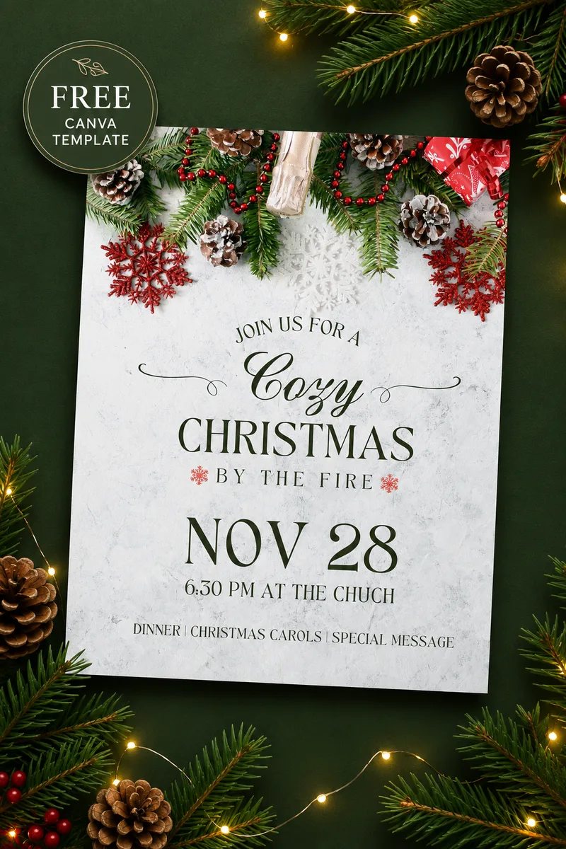 Cozy Christmas by the Fire party flyer preview