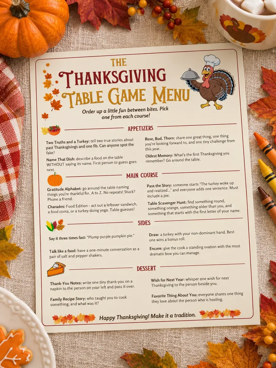 Thanksgiving Table Game Menu preview